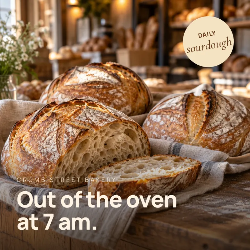 Sample Instagram post for Crumb Street Bakery, a fictional bakery brand