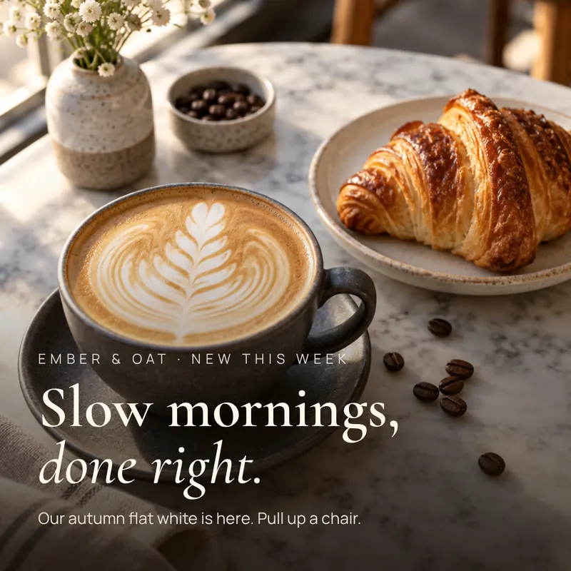 Sample Instagram post for Ember & Oat Coffee, a fictional café brand