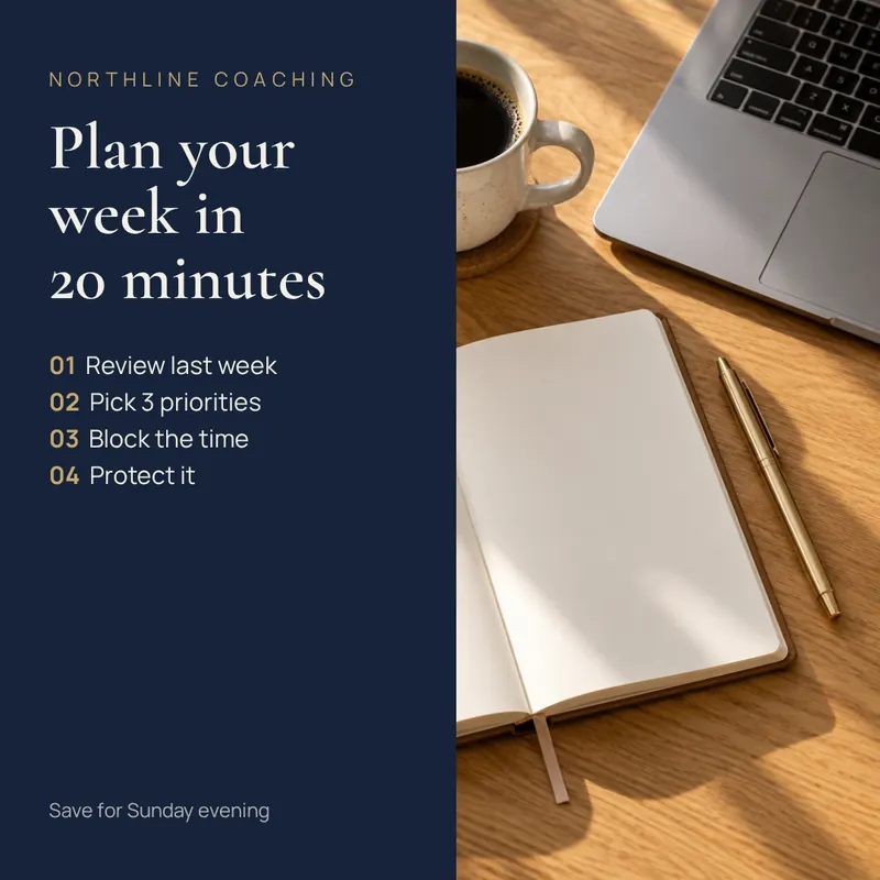 Sample Instagram post for Northline Coaching, a fictional business coach brand