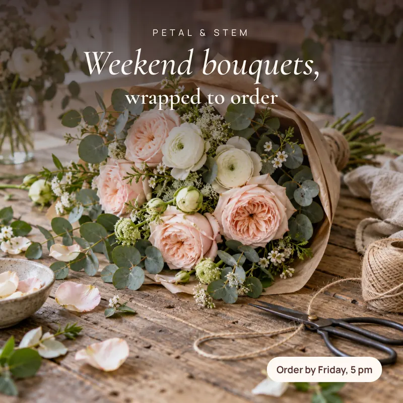 Sample Instagram post for Petal & Stem, a fictional florist brand
